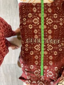 Maroon Printed Kurta with Pants and Dupatta
