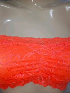 (100)Neon Orange Lace Bandeau Top