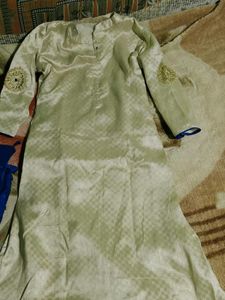 Elegant Cream Kurta Set with Royal Blue Dupatta