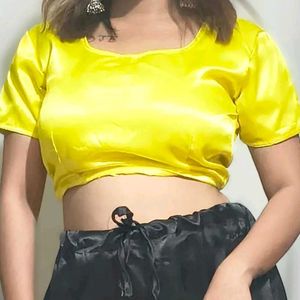 Vibrant Yellow Satin Blouse