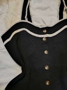 Chic Black Ribbed Knit Button-Up Top
