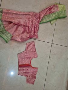Beautiful Pink Banarasi Silk Stitched Saree and Bl