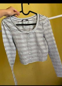 Striped Cropped Long Sleeve Top