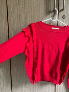 Red Ruffled Knit Sweater