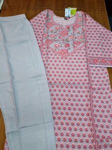 Elegant Purple Printed Kurta with Grey Pants