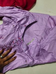 Lilac Kurta Set with Red Dupatta
