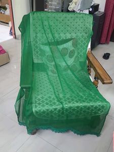 Elegant Green Dupatta with Lace Trim