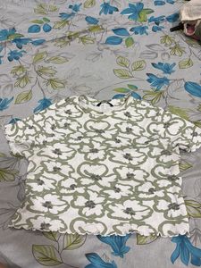 Floral Print Ribbed Cropped Top