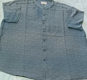 Men's Teal Textured Band Collar Shirt
