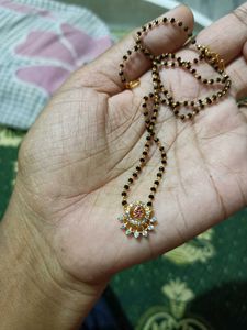 balck beads with Diamond and Ruby Pendant