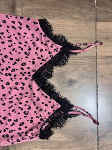 H&amp;m Pink Animal Print CamisoleTop with Lace Trim