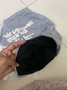 Grey Graphic Print Beanie Hat