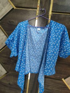 Blue Floral Print Kimono Top