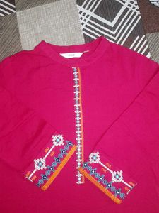 Vibrant Pink Embroidered Kurta Top