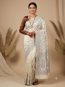 Elegant Cream Silk Saree with Zari Work