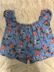 Floral Off-Shoulder Button-Up Top