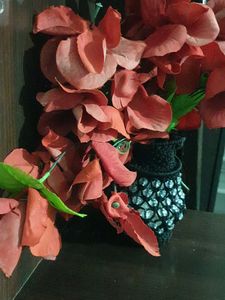 Artificial Coral Flowers in Decorative Vase