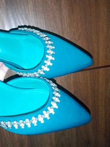 Stunning Teal Embellished Mules