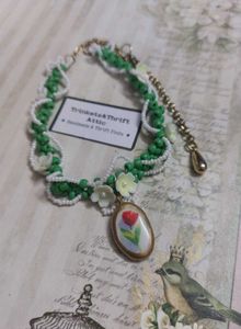 Vintage Style Hand Beaded Clay Pendant Choker