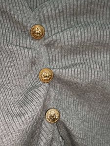Grey Ribbed Button Detail Sweater