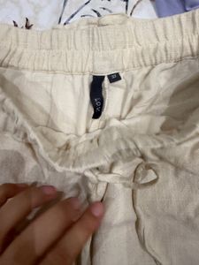 Beige Wide Leg Linen Pants