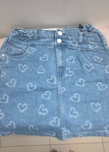 Cute Denim Heart Print Skirt