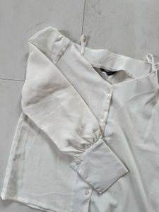 Off-Shoulder Button-Up Blouse