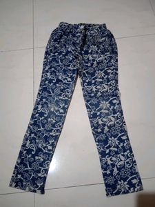 Blue Floral Print Denim Jeans