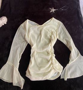 Sheer Bell Sleeve Ruched Top