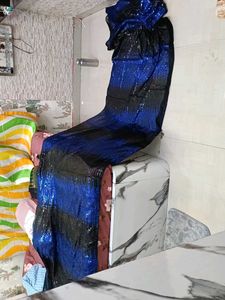 Sparkling Blue & Black Sequins Saree for Wedding