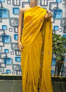 Saree yellow embroidery work latest design