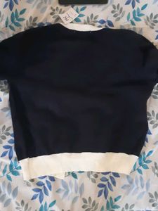 Koreqn Chic Navy &amp; White Cardigan Top