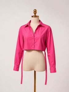 New Hot Pink Cropped Button-Up Shirt (L)