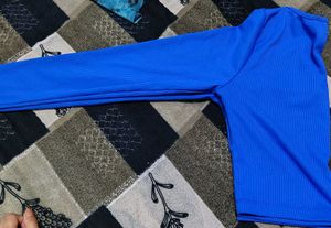 Blue Ribbed Square Neck crop top