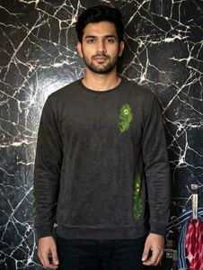 Men's Charcoal Grey Sweatshirt with Peacock Feathe