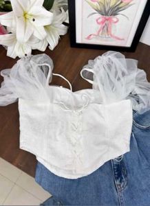 White Sheer Sleeve Corset Top