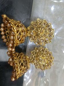 Exquisite Golden Jhumka Earrings with Pearls