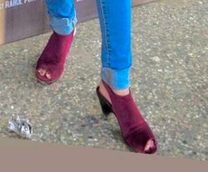 Burgundy Suede Peep-Toe Booties