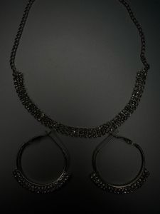 Sparkling Rhinestone Necklace &amp; Hoop Earrings Set