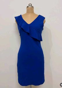 Stunning Blue Ruffled V-Neck Dress