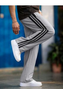Men's Grey Track Pants with Black Stripes