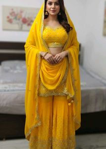 Yellow Embroidered pallazo with Duppatta n