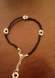 Black Beaded anklet with Flower Charms