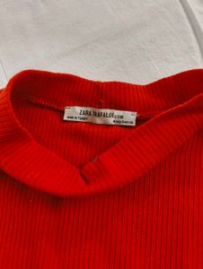 Red Ribbed Cutout Top