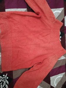 Coral off shoulder Knit Sweater