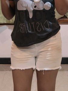 Cream Denim Cutoff Shorts