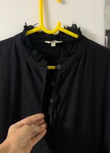 AND Black Ruffled Neck Top