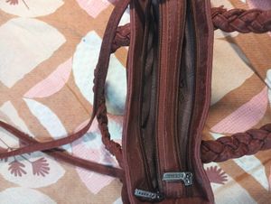 Chic Brown Braided Handle Handbag