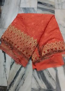 Elegant Peach Floral Saree