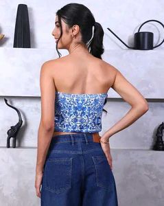 Shein Fitted Strapless Floral Print Crop Tube Top